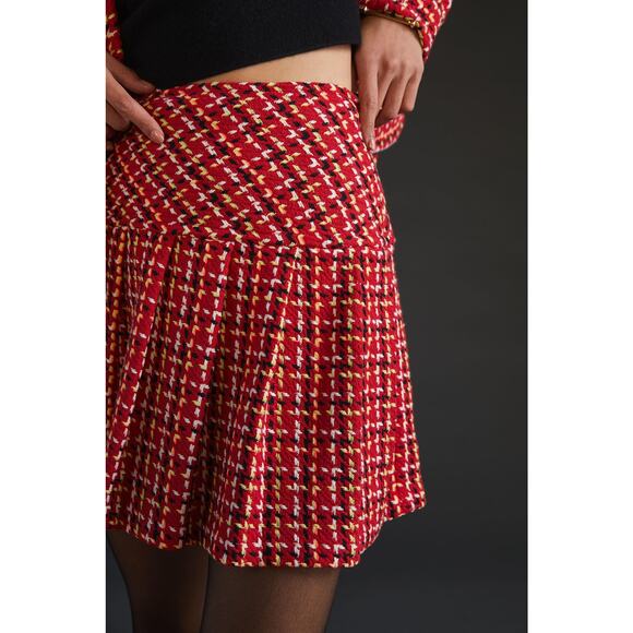 New Anthropologie Anna Sui Plaid Mini Skirt $414 SIZE 2 Red - Picture 1 of 3